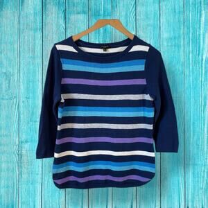 TALBOTS PETITE Womens Striped 3/4 Sleeve Sweater Blue Size Petite Medium Classic